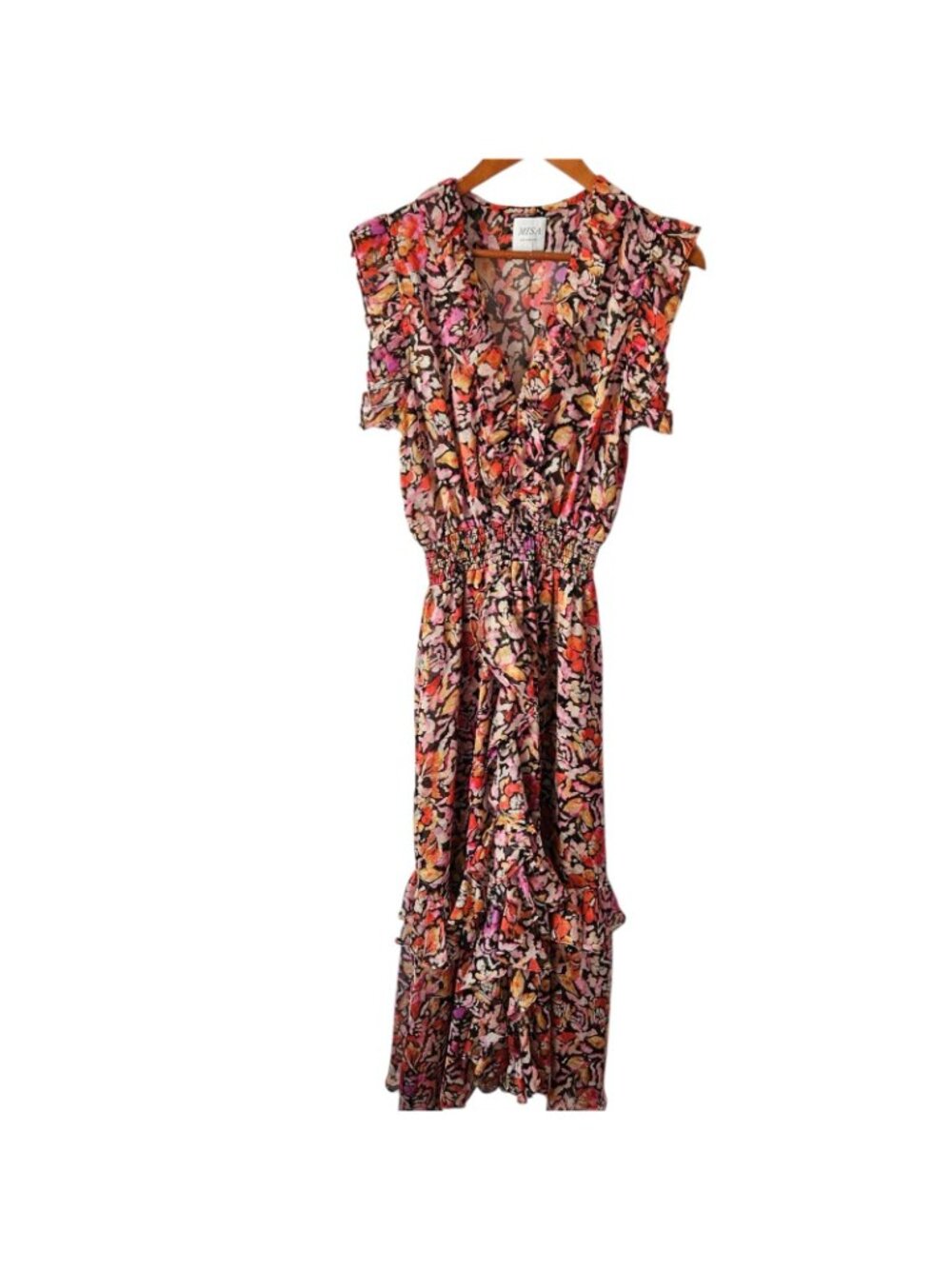 Misa Los Angeles Women's Floral V Neck Maxi Dress Orange Pink Size medium - Picture 5 of 5